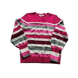 Loft Women’s Petite Striped Honeycomb Stitch Holiday Winter Sweater Size MP